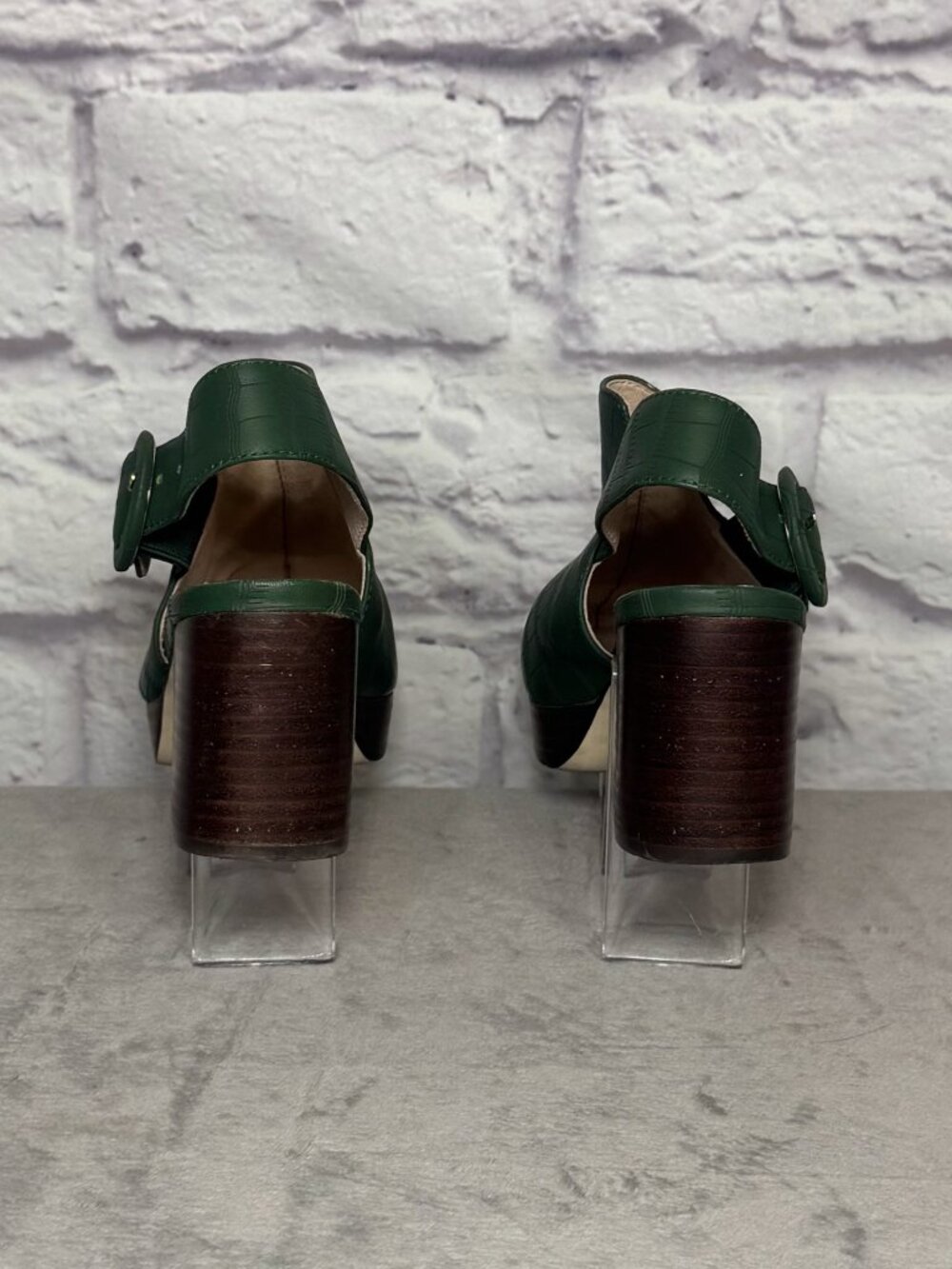 Intentionally Blank Oliver Green Leather Slingback Platform Heels - Picture 4 of 6